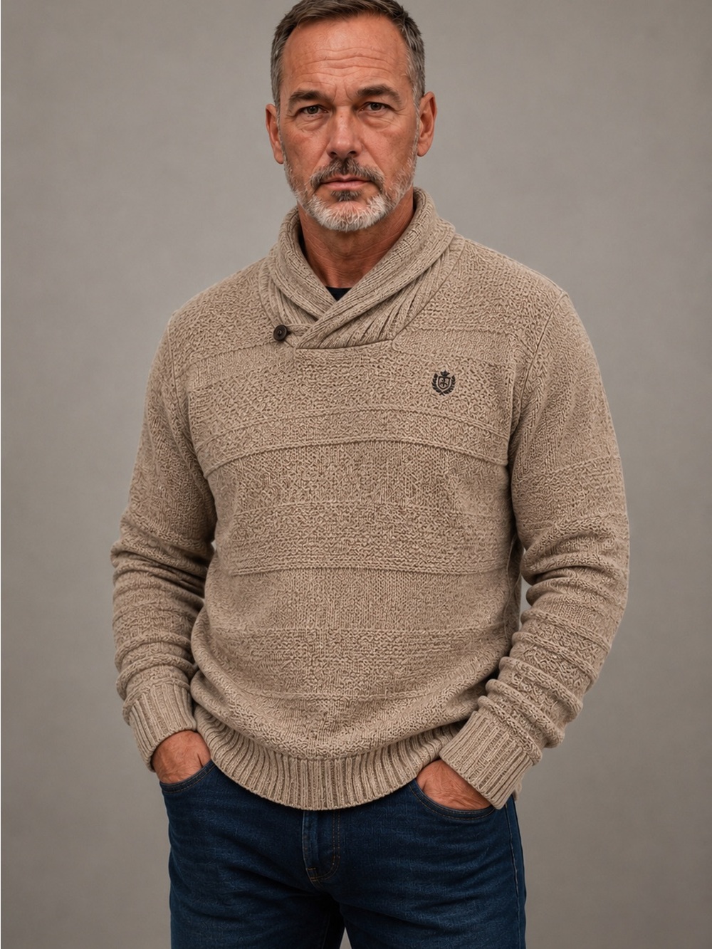 Chaps Men's Shawl Collar Cardigan Sweater in Taupe
